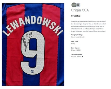 РОБЕРТ ЛЕВАНДОВСКИ Футболка FC BARCELONA с АВТОГРАФОМ + СЕРТИФИКАТ