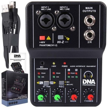 DNA MIX 2 mikser analogowy 2-kanałowy interfejs audio USB PHANTOM