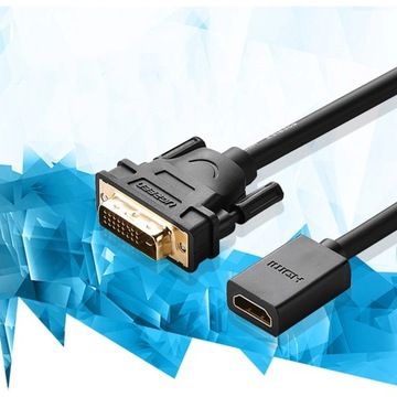Переходной кабель DVI (папа) - HDMI (гнездо), Ugreen, 15 см, FHD