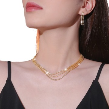 ZŁOTY NASZYJNIK DAMSKI KRYSZTAŁ Bling Cyrkonia Lśniący 37+8cm