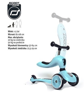 SCOOTANDRIDE 2w1 hulajnoga 1-5lat Blueberry