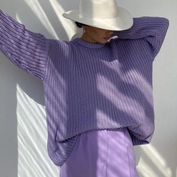 Sweter termiczny, oversize, sweter z luźnej dzianiny, ściągacz damski F