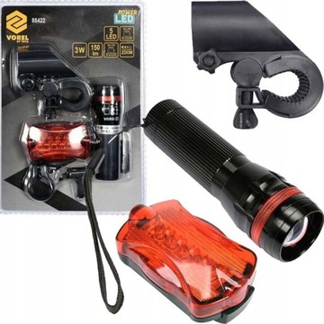 Lampka latarka rowerowa zestaw ZOOM CREE LED 3W