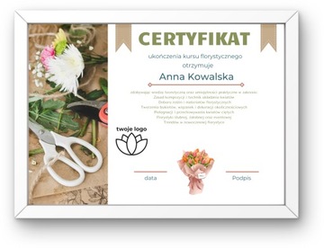 Certyfikat Dyplom ukończenia kursu szkolenia dla Firm Personalizowane a4