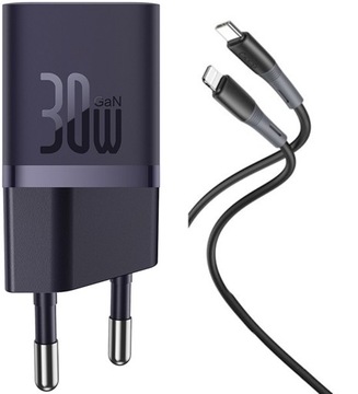 Baseus GaN5 ładowarka sieciowa USB-C 30W z kablem USB-C-Lightning do iPhone