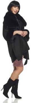 ČIERNE PONČO čierna prikrývka BOLERKO kabát bunda s kožušinou