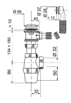 Сифон для умывальника в бутылке с переливом «клик-клак»