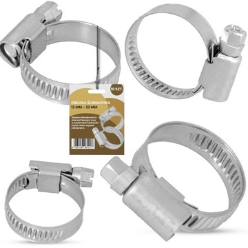 10x Obejma Ślimakowa OPASKA ZACISKOWA 12-22 mm Metalowa SKRĘCANA Cybant