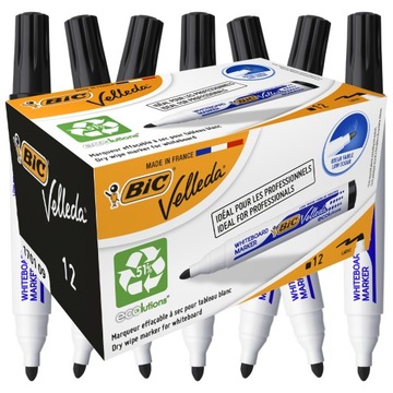 BIC VELLEDA 1701 OKRĄGŁY CZARNY MARKER SUCHOŚCIERALNY DO TABLIC ZESTAW x12