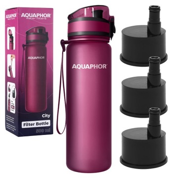 Butelka filtrująca na wodę Aquaphor City 500 ml filtr x3 bordowa
