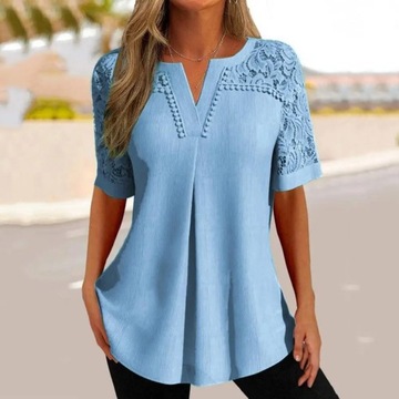 Female Lace T-shirt Floral Lace Stitching V-neck T