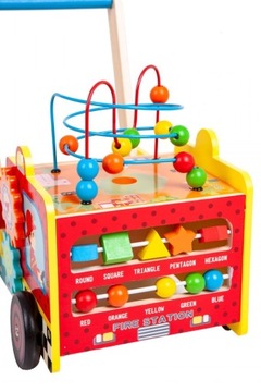 Деревянный развивающий толкатель пожарный + кубики ECOTOYS