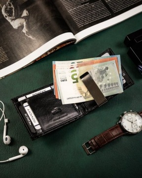 Skórzana banknotówka męska z systemem RFID Protect