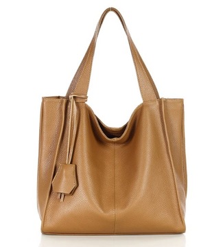 Modna torebka damska skórzany shopper bag MARCO MAZZINI Portofino Max camel