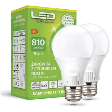 2x Żarówka LED 9W Czujnik Ruchu Zmierzchu 4000K
