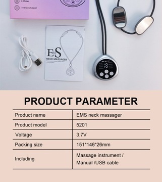Аппарат для массажа шейного отдела с электромагнитным импульсом EMS и TENS. Кулон