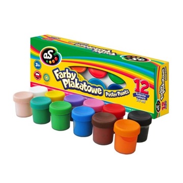 FARBY PLAKATOWE SZKOLNE DLA DZIECI - 12 KOLORÓW x 20 ml - ASTRA