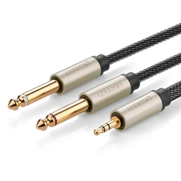 UGREEN MOCNY PRZEWÓD KABEL AUDIO 1X TRS 3.5MM DO 2X TS 6.35MM 3M W OPLOCIE