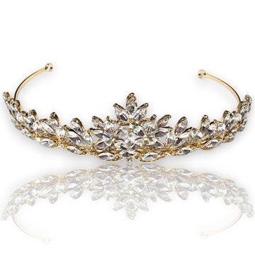 Diadem Ślubny, tiara, korona z Cyrkoniami, Złoty