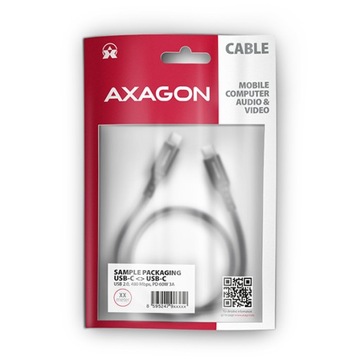 AXAGON kabel USB-C - USB-C, USB 2.0, PD 60W 3A,
