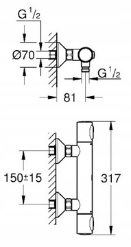 Тропический душ 25 см + смеситель GROHE THERMOSTATIC