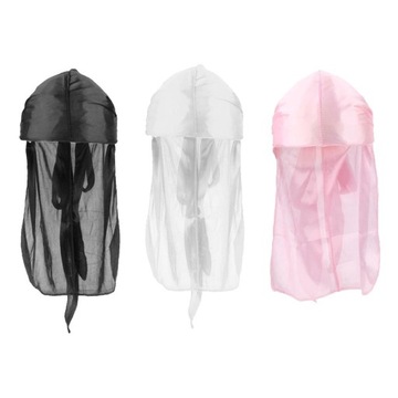 3PCS Men Silky Durag Headwrap Black+White+Pink