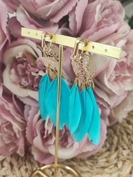 Длинные висячие зажимы с перьями в стиле бохо, синие c91
