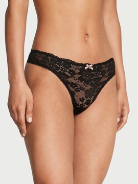 Stringi z koronkowym przodem Victoria's Secret czarne M