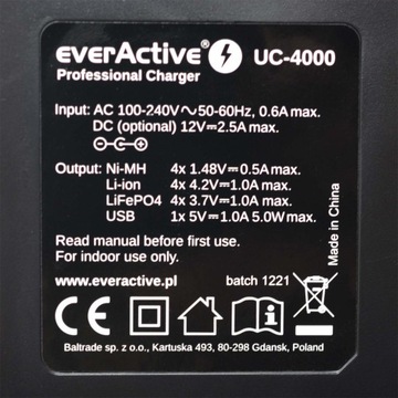 EverActive UC-4000 ЗАРЯДНОЕ УСТРОЙСТВО Литий-ионный Ni-MH 18650 AA