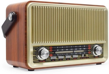 Портативная радиостанция Raba Retro Bluetooth, FM, USB, SD, AUX с пультом, коричневая