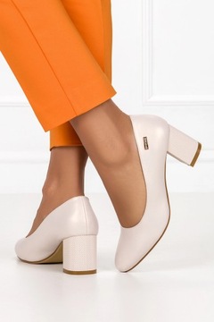 ТУФЛИ ЖЕНСКИЕ НА ДЕКОРАТИВНОМ КАБЛУКЕ, ЖЕМЧУГ, КОЖАНАЯ Стелька, размер 39