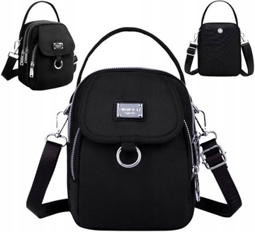 Kopertówka Torebka na telefon ramię portfel Damska czarna mała pasek Torba