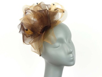 FASCYNATOR, OZDOBNA OPASKA Z PIÓRAMI - brązowy