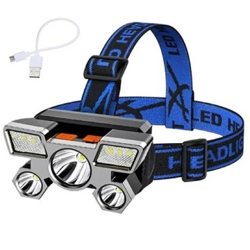 Latarka Czołowa Czołówka 5 X Led Xpe Usb Aku