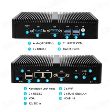 Мини-ПК M3 J4125 HDMI VGA 2x COM 2xLAN WiFi BT