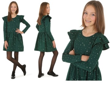 Sukienka w gwiazdki, FALBANKI 146 BUTELKOWA ZIELEŃ