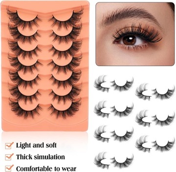 Zestaw 7 par sztucznych rzęs z pęsetą, sztuczne rzęsy, kocie oko, norki, pu