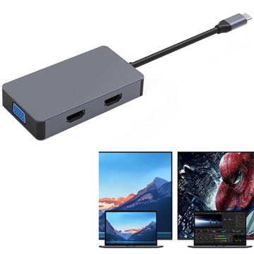 ADAPTER HUB Przejściówka Rozdzielacz 5W1 USB-C 3.1 2x HDMI 4K VGA USB 3.0