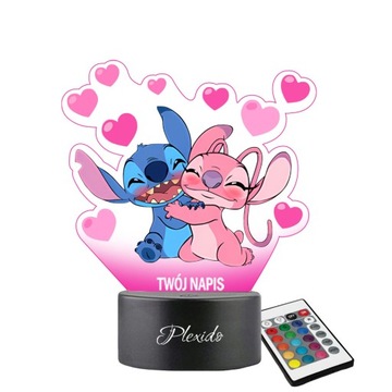 Lampka Nocna Z Nadrukiem Bajka Lilo i Stich Angel Twój Grawer Imię 3D LED