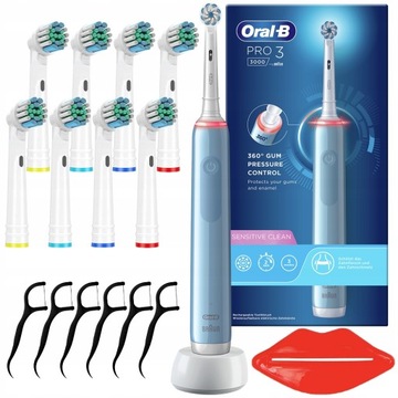 SZCZOTECZKA ELEKTRYCZNA DO ZĘBÓW ORAL-B PRO 3 3000 SENSITIVE CLEAN DODATKI