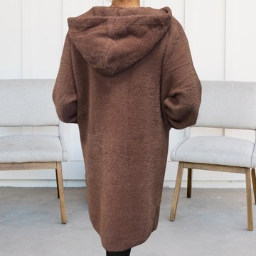 ПАЛЬТО ЖЕНСКОЕ КУРТКА АЛЬПАКА СВИТЕР МОДНЫЙ ТЕПЛЫЙ С ДЛИННЫМ КАПЮШОНОМ MOKKA 2186