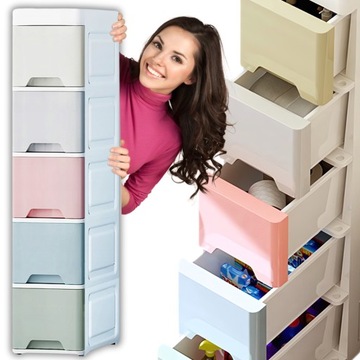 PLASTIKOWY POJEMNIK REGAŁ KOSZ NA ZABAWKI SZUFLADY 5 PÓŁEK ORGANIZER SZAFKA