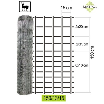 SIATKA OGRODZENIOWA LEŚNA 150cm wysokość rolka 50m