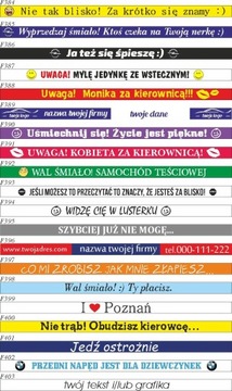 NAKLEJKI na ramki pod TABLICE REJESTRACYJNE -10szt