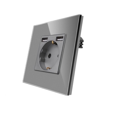 Szklane gniazdko Schuko z portami USB 2,1 A \u2013