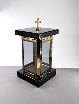 Lampion Nagrobny Granitowy stal nierdzewna jasno złoty POŁYSK