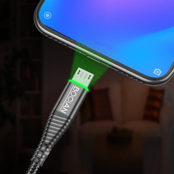 Кабель Fast QC USB-USB типа C, нейлон, 3А, светодиод, 0,5 м