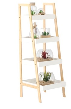 КНИЖНЫЙ ШКАФ С 4 ПОЛКАМИ ДЕРЕВЯННАЯ ЛЕСТНИЦА НАТУРА БЕЛЫЙ