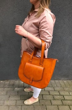 CZARNA WŁOSKA TOREBKA SKÓRZANA SKÓRA SHOPPER BAG A4 Vera Pelle