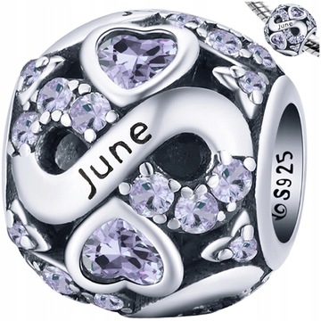 CHARMS MIESIĄC CZERWIEC JUNE srebro pr 925 koralik kolorowe cyrkonie beads